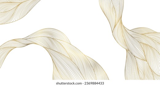Luxus-goldene Wellen, abstrakter Hintergrund, elegantes Muster. Liniendesign für Innenausstattung, Textilien, Textur, Plakat, Paket, Wrapper, Geschenke. japanischer Stil 