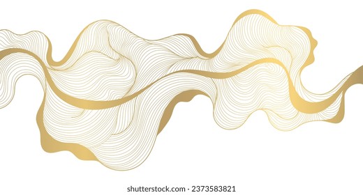 Vector line luxury golden waves, abstract background, elegant pattern. Line design for interior design, textile, texture, poster, package, wrappers, gifts. Japanese style.