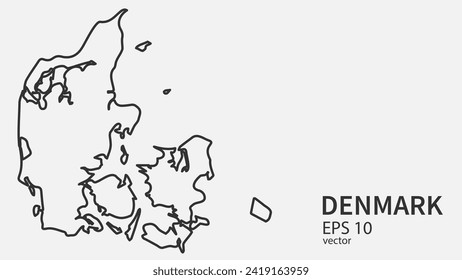 Vector line map of Denmark. Vector design isolated on white background.	
