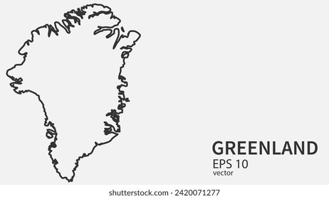 Vector line map of Greenland. Vector design isolated on white background.	
