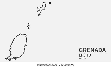 Vector line map of Grenada. Vector design isolated on white background.	
