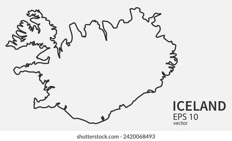 Vector line map of Iceland. Vector design isolated on white background.	
