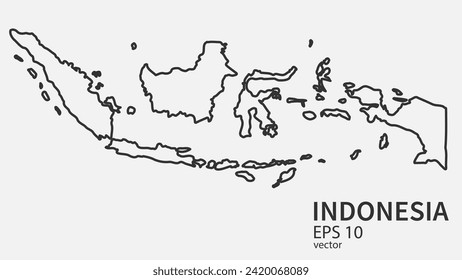 Vector line map of Indonesia. Vector design isolated on white background.	
