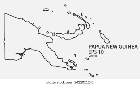 Mapa de la línea de vectores de Papúa Nueva Guinea. Diseño vectorial aislado en fondo blanco.	
