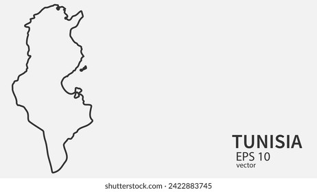 Vector line map of Tunisia. Vector design isolated on white background.	
