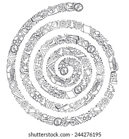 Vector line maze. Nature and sport objects.