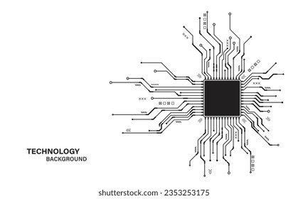 Vector line microchip CPU circuit board. Technology abstract background svg