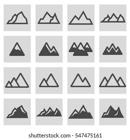 Vector line mountains icons set on grey background
