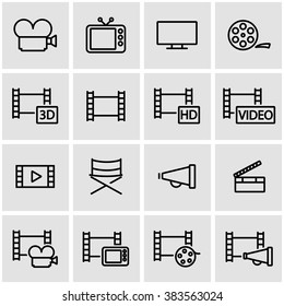 Vector line movie icon set.