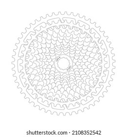 Vector line MTB cassette with 12 sprockets. Isolated on white background.