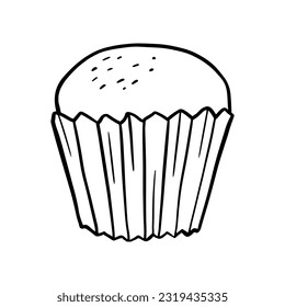 Vector line muffin. Baked snack in doodle style. Sweet