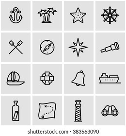 Vector line nautical icon set. 