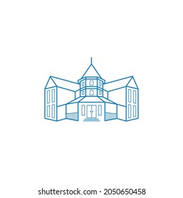 Vector Line Of Old Victorian Style House With Dome