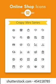 Vector line online web shop and retail tiny icon set. Minimalistic crisp contour icons for the best recognition in small size use