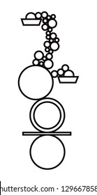 Vector line or outline black icon of offset printing machine – printing press and detail of printing unit. Plate, offset and impression cylinders with inking and dampening unit isolated on white.