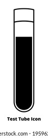 Vector line or outline black and white icon of laboratory glass test tube with a screw cap or stopper. Scientific illustration of a medical or chemical test tube isolated on a white background. 