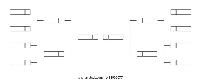 Vector Line Or Outline Championship Single Elimination Tournament Bracket Or Tree Diagram Isolated On White. Fields For 8 Players Or Teams, 4 From Each Side. It Is Suitable For All Kinds Of Sports.