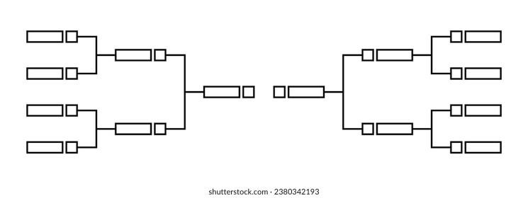 Vector line or outline championship single elimination tournament bracket or tree diagram isolated on white. Fields for 8 players or teams, 4 from each side. It is suitable for all kinds of sports