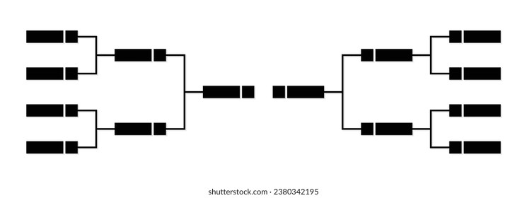 Vector line or outline championship single elimination tournament bracket or tree diagram isolated on white. Fields for 8 players or teams, 4 from each side. It is suitable for all kinds of sports