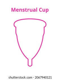 Vector line or outline pink icon of a menstrual cup isolated on a white background. Menstrual hygiene device used during menstruation. An eco-friendly reusable alternative to pads and tampons.