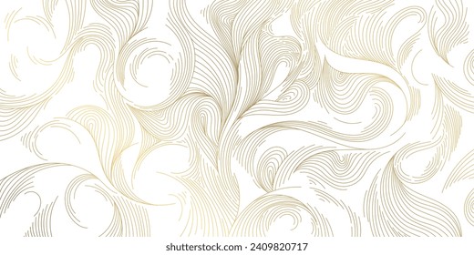 Vector line pattern background, abstract wave luxury golden art, curve design, line illustration, japanese graphic style