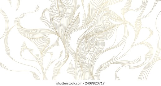 Vector line pattern background, abstract wave luxury golden art, curve design, line illustration, japanese graphic style