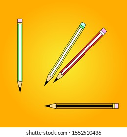 vector line pencil in orange backgroud