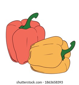 Vector line pepper. Red and yellow sinmple doodle vegetables. Design element