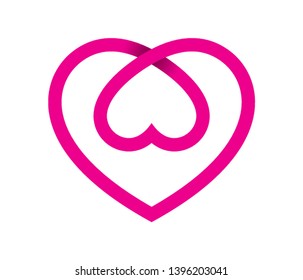 Vector line pink heart in heart. Isolated on white background