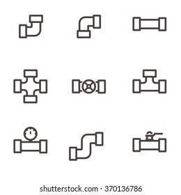 Vector line  pipe fittings icon set. Pipeline sign