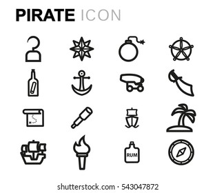 Vector line pirate icons set