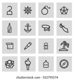 Vector line pirate icons set on grey background