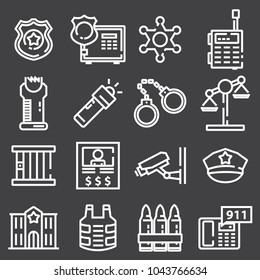 Vector Line Police Icon set on the gray background
