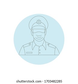 Icono de policía de línea de vectores. avatar del policía. Concepto de justicia. Se puede utilizar para temas tales como aplicación de la ley, policía, uniformes, profesiones