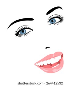 Vector line portrait of beautiful smiling blue eye woman face. Easy editable illustration. 