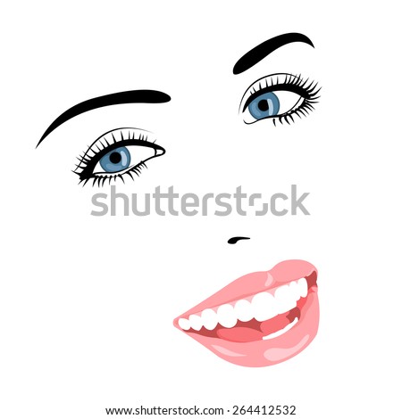 Vector line portrait of beautiful smiling blue eye woman face. Easy editable illustration. 