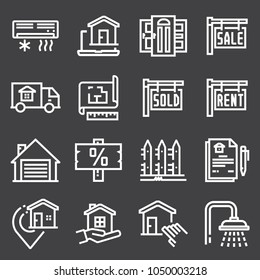 Vector line real estate icon set on gray background