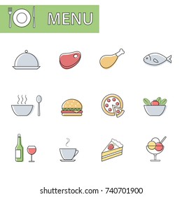 Vector line restaurant food menu icons set 