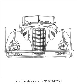 Vector line Retrocar on white background.
