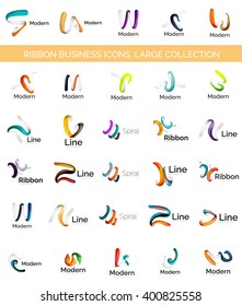 Vector line ribbon logo set. Abstract linear design business icons