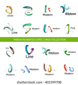 Vector line ribbon logo set. Abstract linear design business icons
