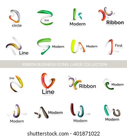 Vector line ribbon logo set. Abstract linear design business icons