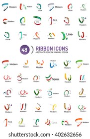 Vector line ribbon logo set. Abstract linear design business icons