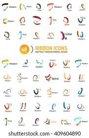 Vector line ribbon logo set. Abstract linear design business icons