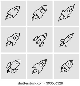 Vector line rocket icon set.