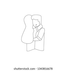 Vector line romantic relationship guy hugging his wife girl experiencing affectionate affection feelings of caring for a romantic relationship.