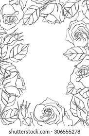 Vector line rose frame. Great for wedding invitations, greeting, birthday and valentine cards