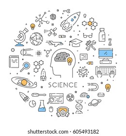 Vector line round banner for science. Linear concept for study. Open path.