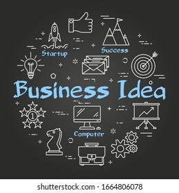 Vector line round Business Idea text concept on black
