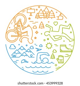 Vector Line Round Concept Triathlon Web Stock Vector (Royalty Free ...